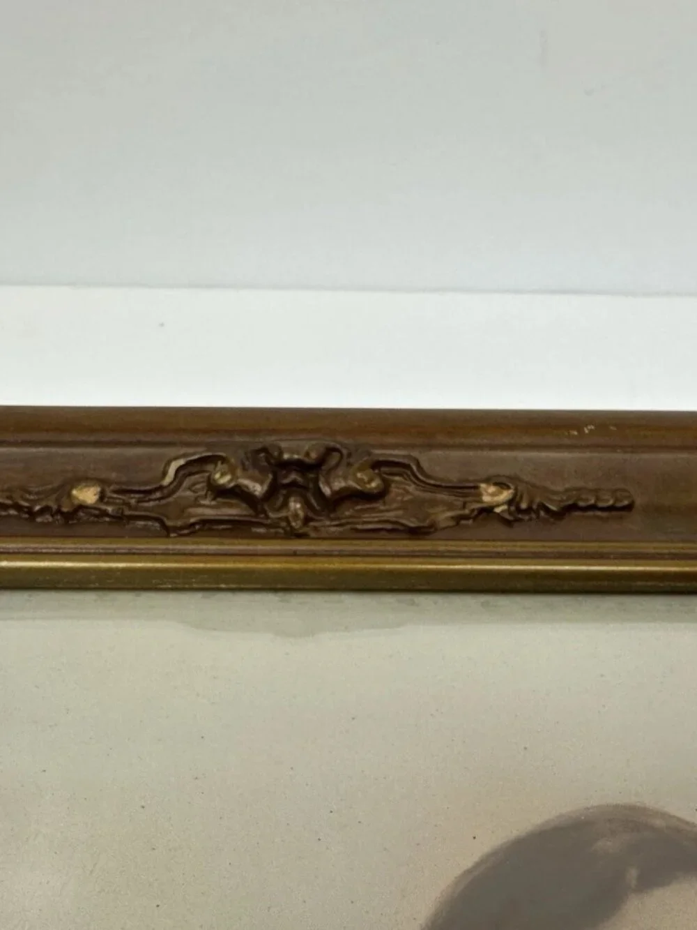 Vintage Bubble Glass Picture Frame Convex Glass Wood Frame Antique